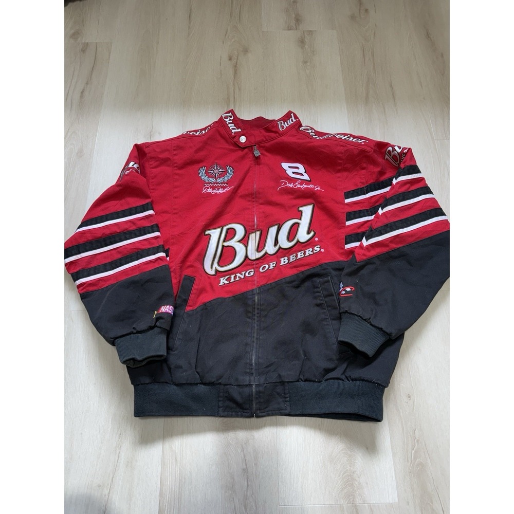 Vintage Chase Authentics Budweiser NASCAR Racing Jacket Men's Large Red Black